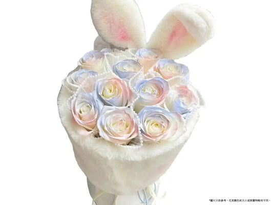 11枝幻彩玫瑰配兔仔包裝